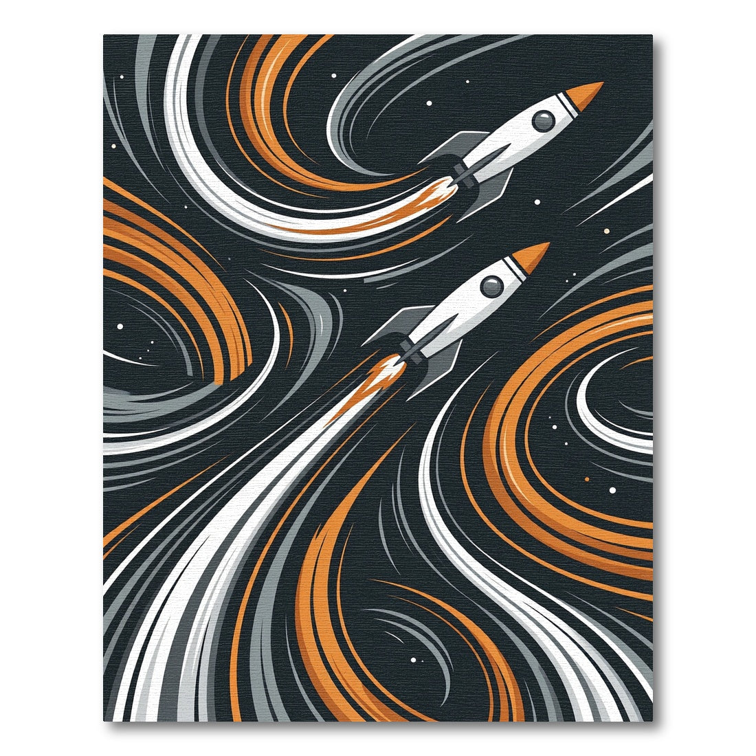 Dynamic Cosmic Rocket Swirl Abstract Art Rug