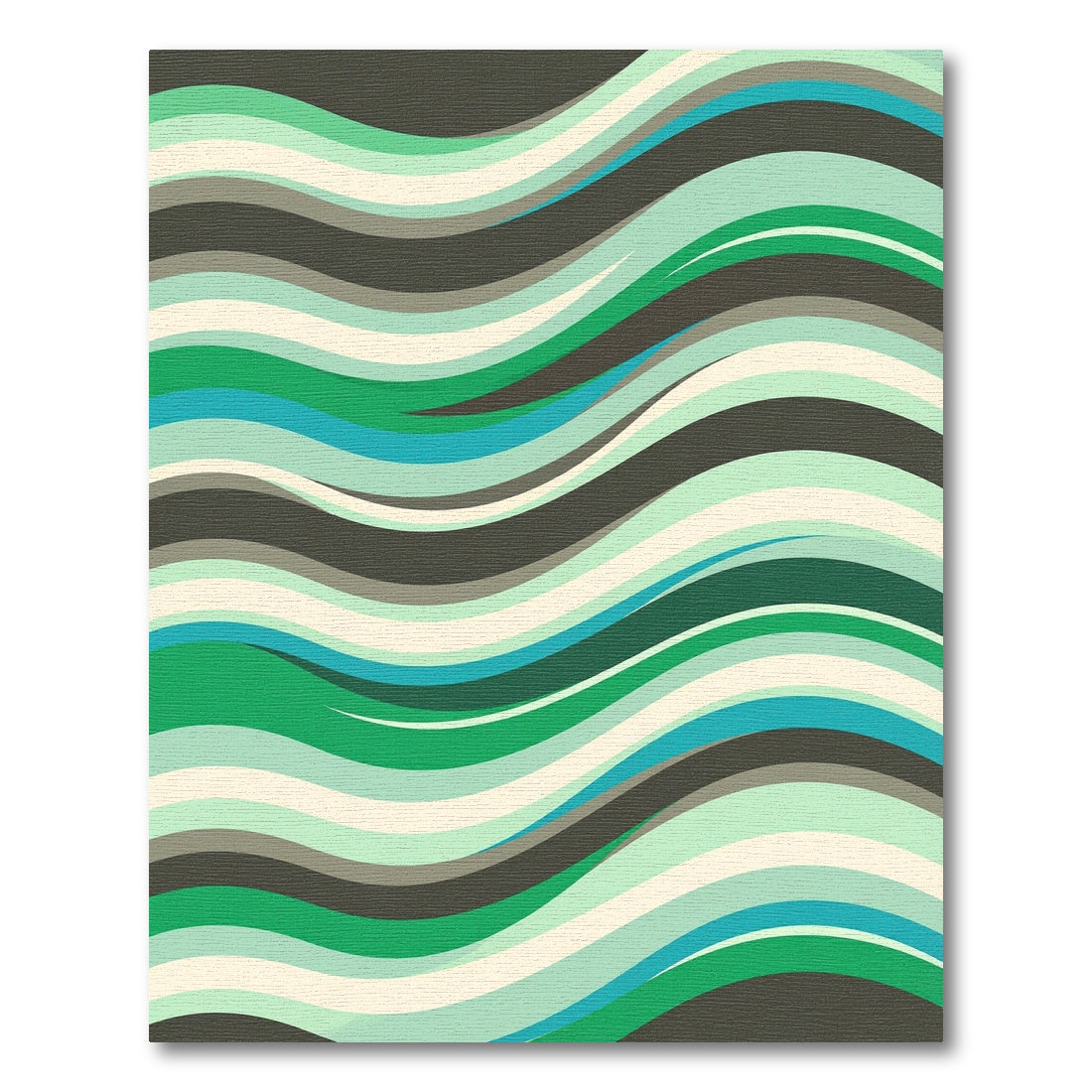 Modern Green Teal Wavy Stripe Art Rug