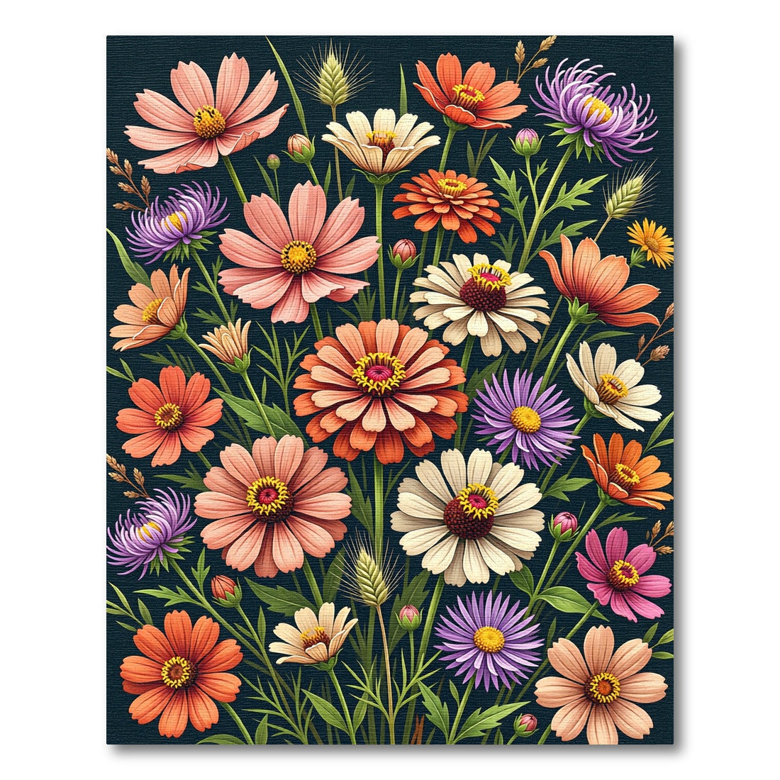 Vibrant Summer Meadow Botanical Bouquet Rug