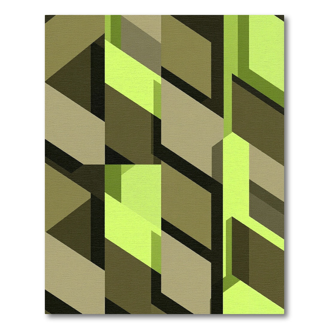 Modern Lime and Olive Geometric Cubes Rug