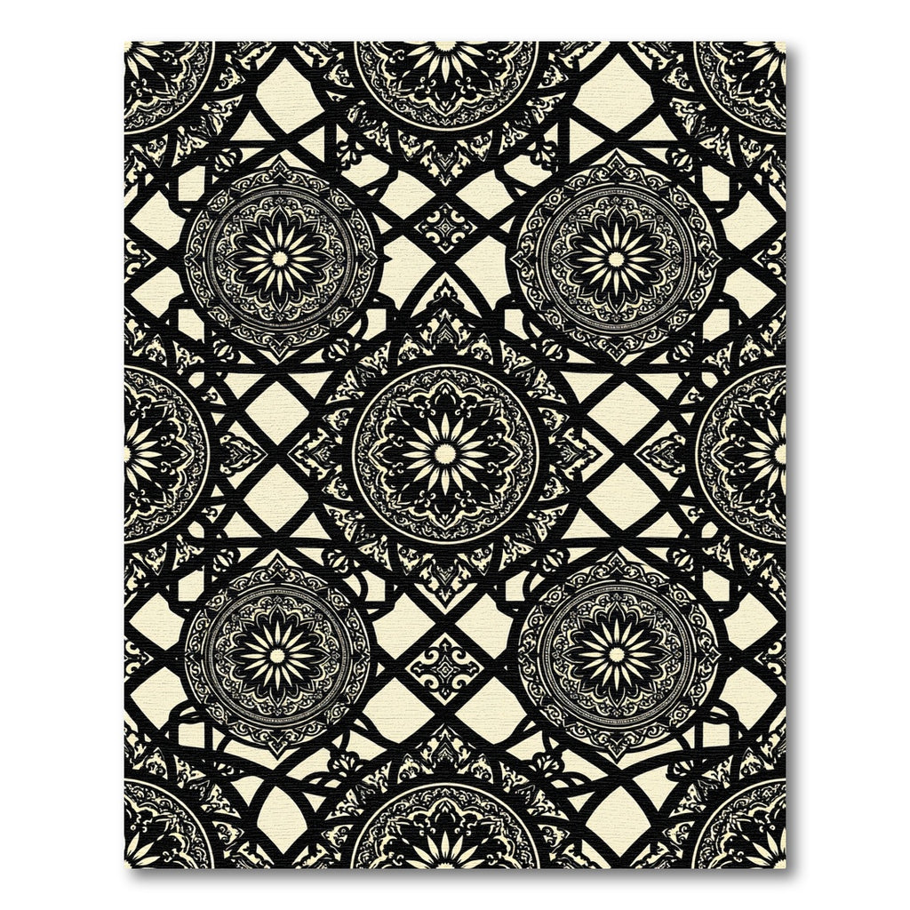 Black Cream Ornate Floral Lattice Rug