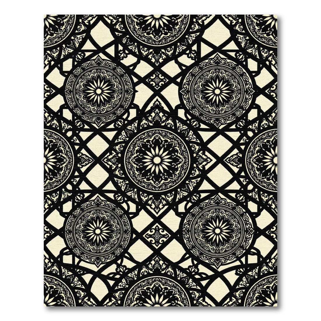 Black Cream Ornate Floral Lattice Rug