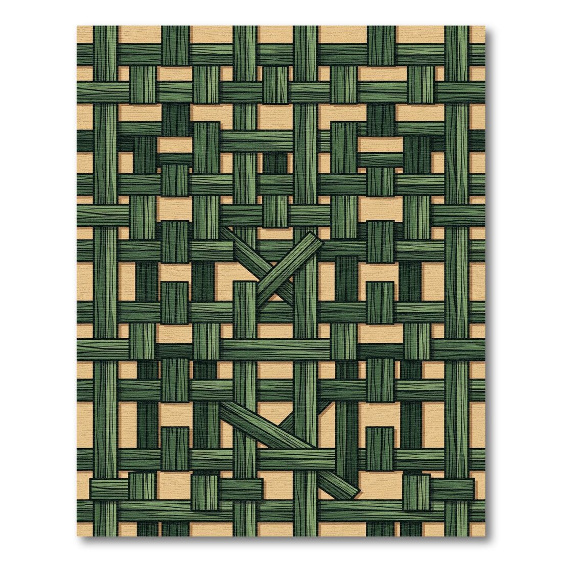 Deep Green Woven Wood Texture Rug