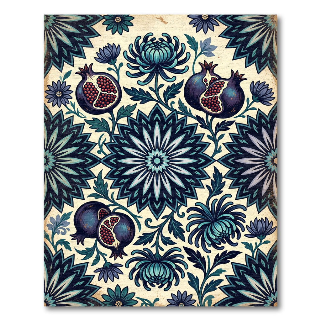 Midnight Floral Pomegranate Botanical Tapestry Rug