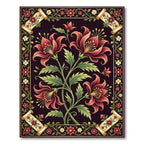Elegant Deep Crimson Lily Scroll Art Rug