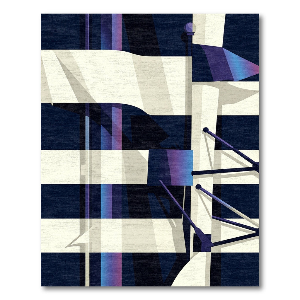 Modern Navy and White Geometric Stripe Rug