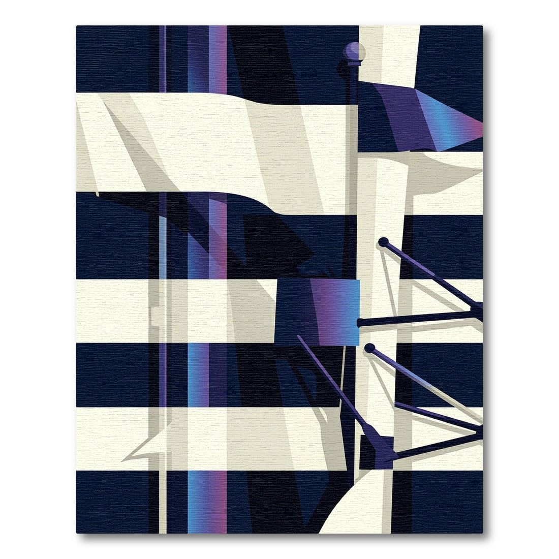 Modern Navy and White Geometric Stripe Rug