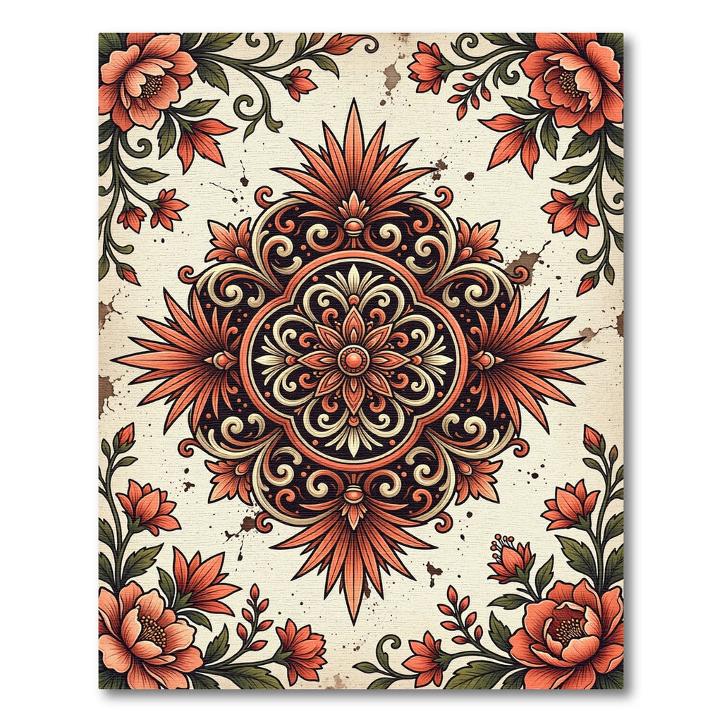 Canyon Orange Floral Grand Medallion Rug
