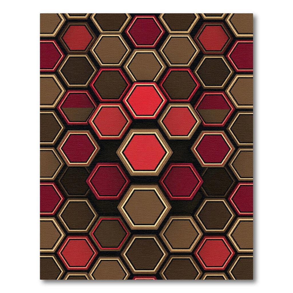 Crimson Brown Gold Hexagon Grid Rug