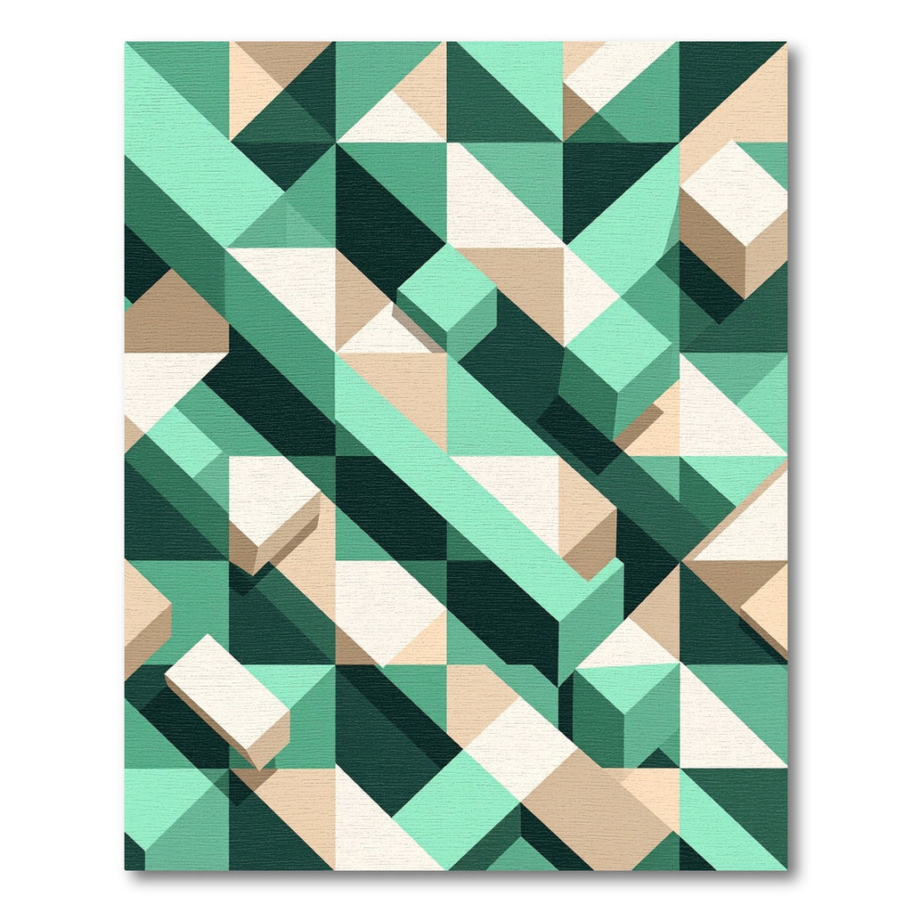 Mint Green Geometric Cube Illusion Rug