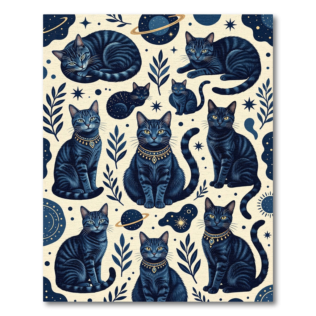 Celestial Navy Cat and Planet Arrangement Rug