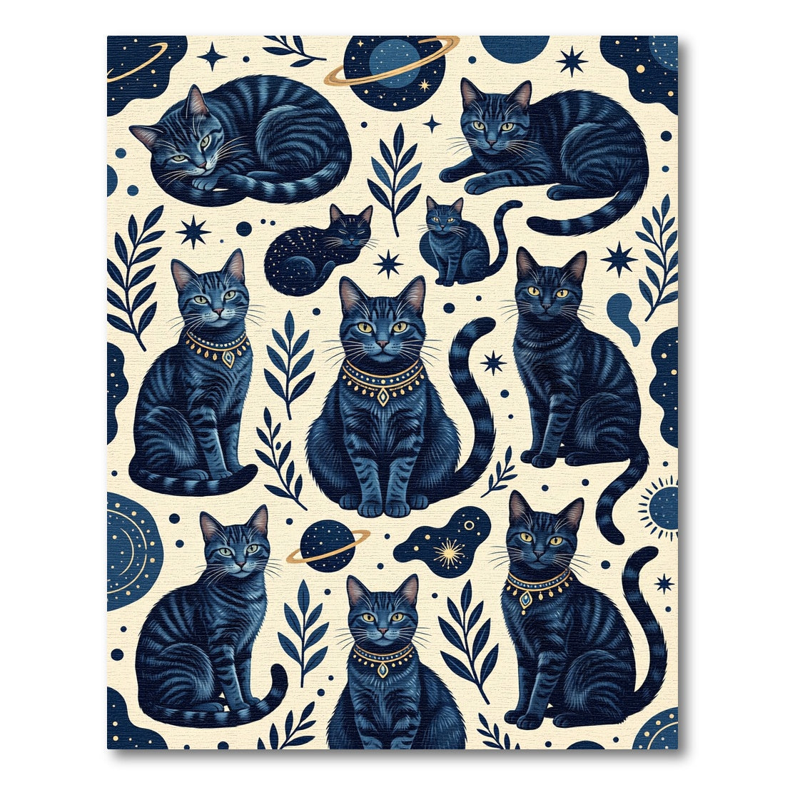 Celestial Navy Cat and Planet Arrangement Rug