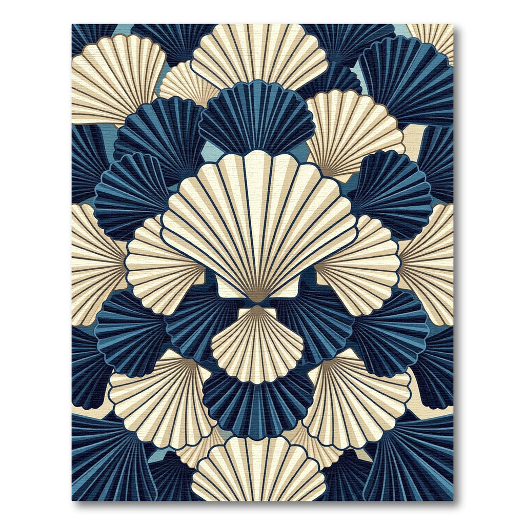 Navy and Cream Art Deco Seashell Rug