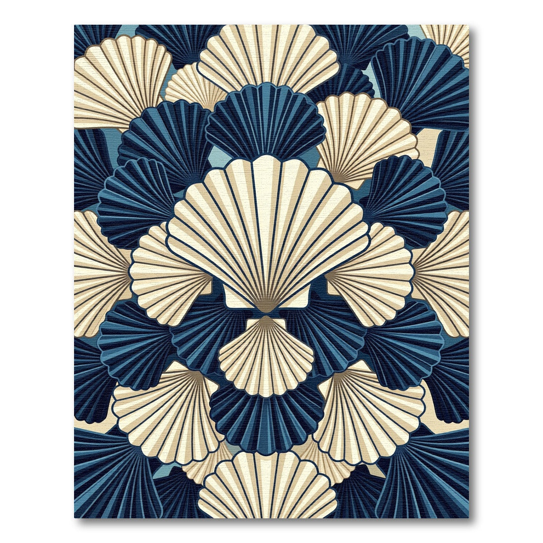 Navy and Cream Art Deco Seashell Rug