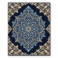 Navy Blue Golden Scroll Medallion Rug
