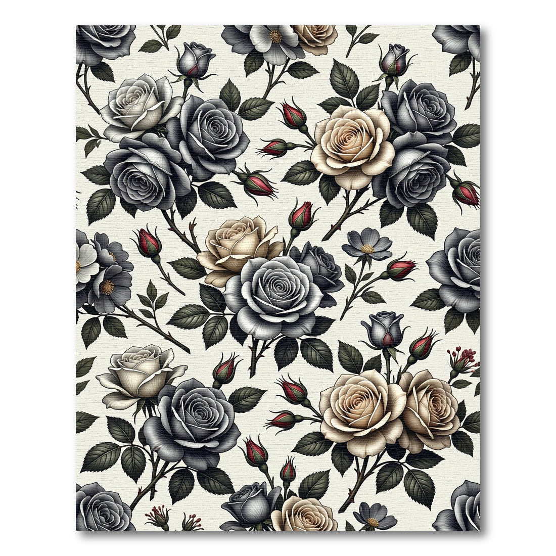 Elegant Noir and Cream Rose Bouquet Rug