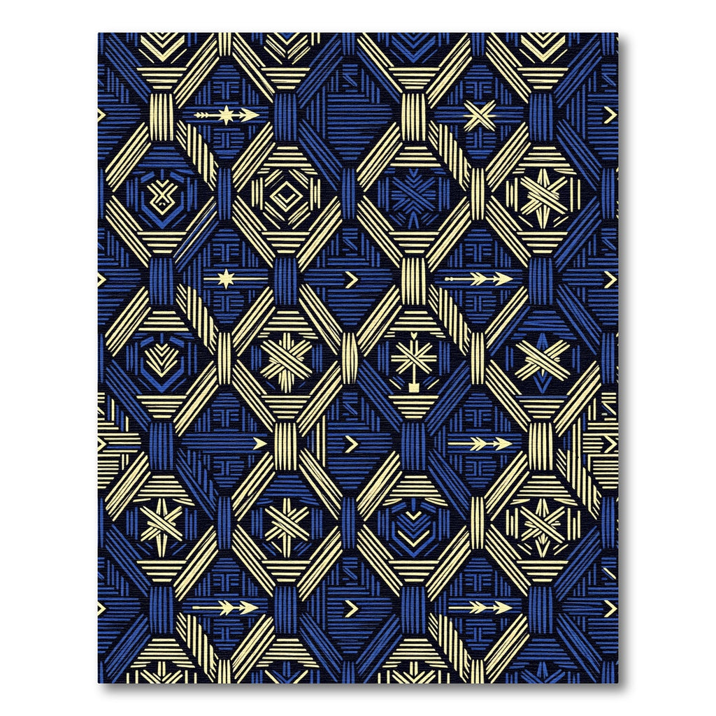 Navy and Gold Geometric Arrow Weave Rug