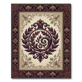 Elegant Burgundy Acanthus Curio Bordered Frame Rug