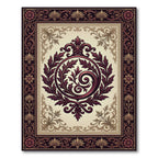 Elegant Burgundy Acanthus Curio Bordered Frame Rug