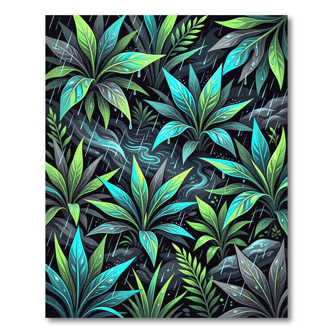 Lush Neon Tropical Rain Forest Leaf Rug