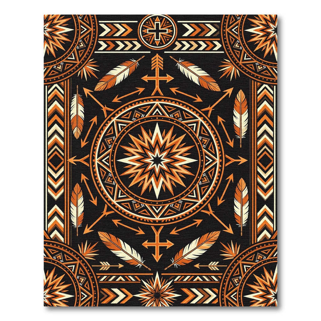 Geometric Sunset Feather Tribal Medallion Rug