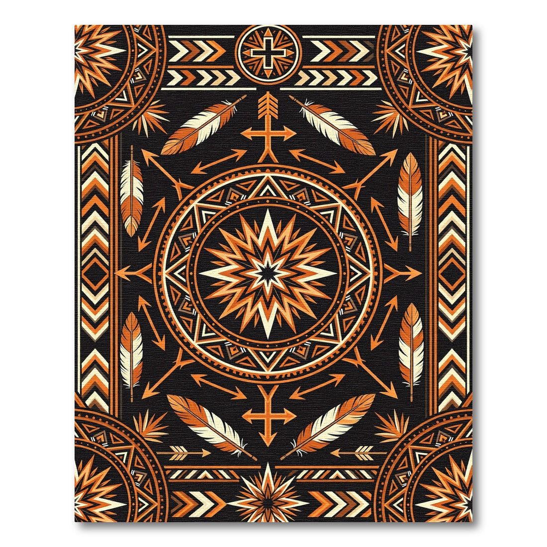 Geometric Sunset Feather Tribal Medallion Rug