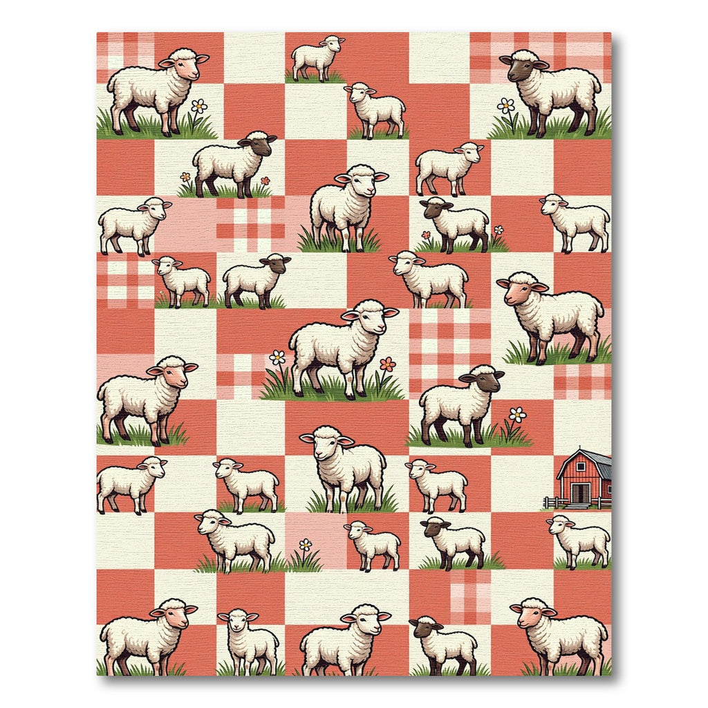 Cute Sheep on Red Gingham Check Rug