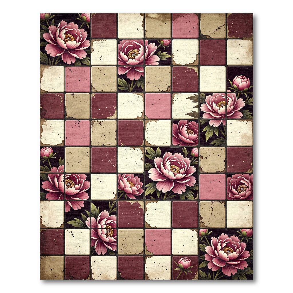 Pink Crimson Peony Tile Arrangement Rug