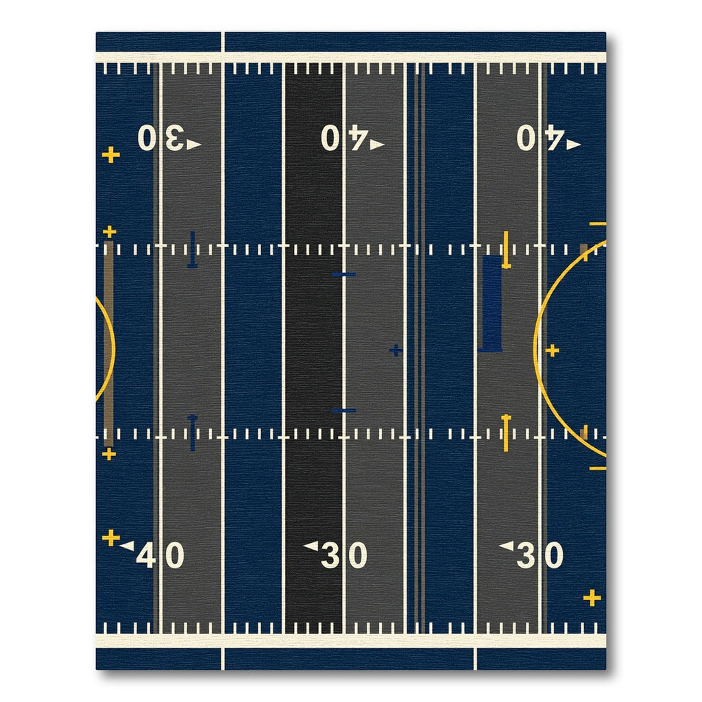 Navy Blue Striped Grid Sports Field Rug