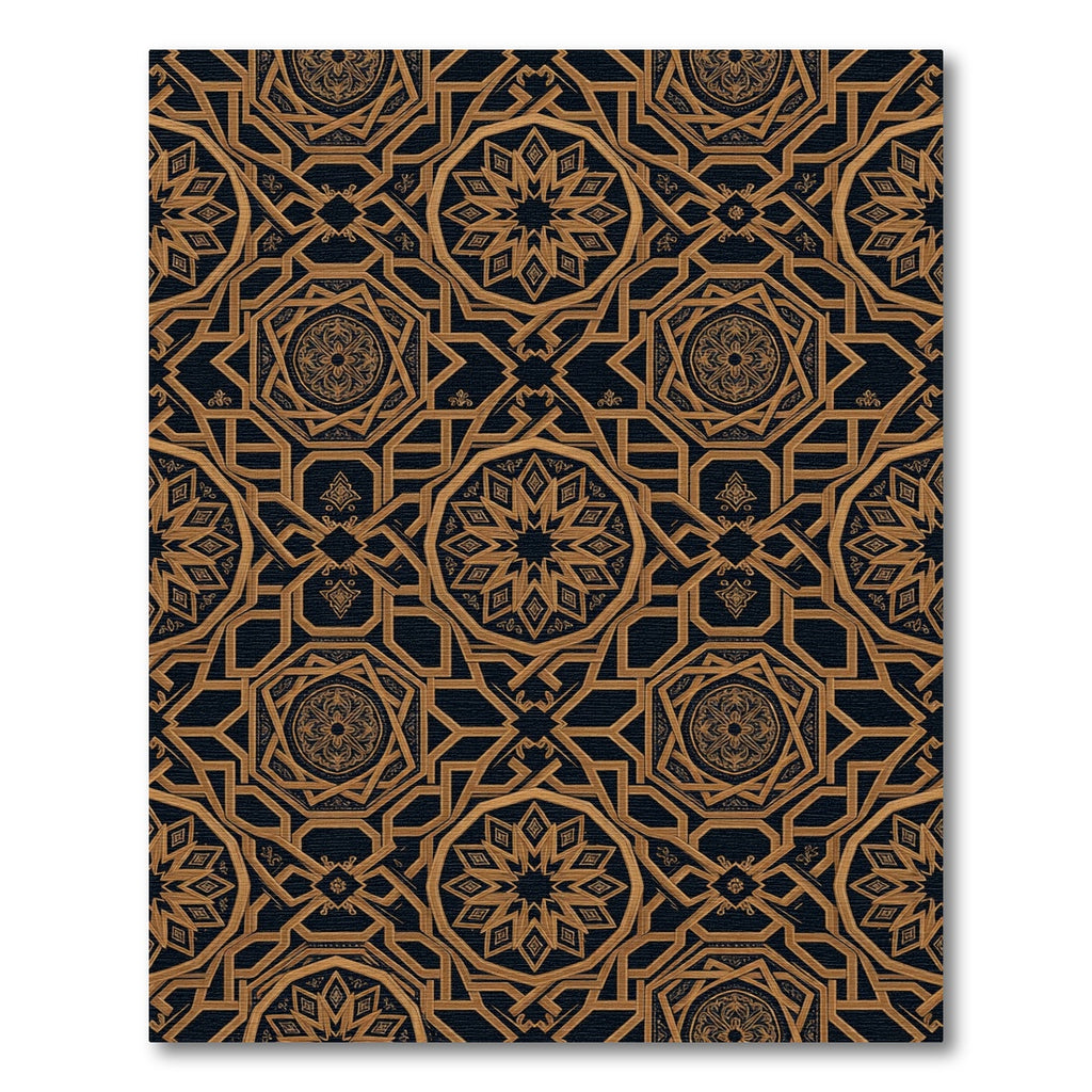 Gold Geometric Octagon Dark Luxury Rug