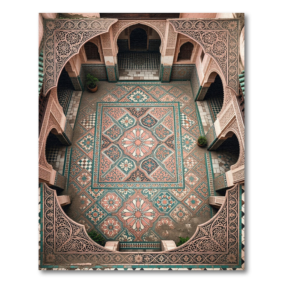Intricate Pink Teal Geometric Floral Medina Rug