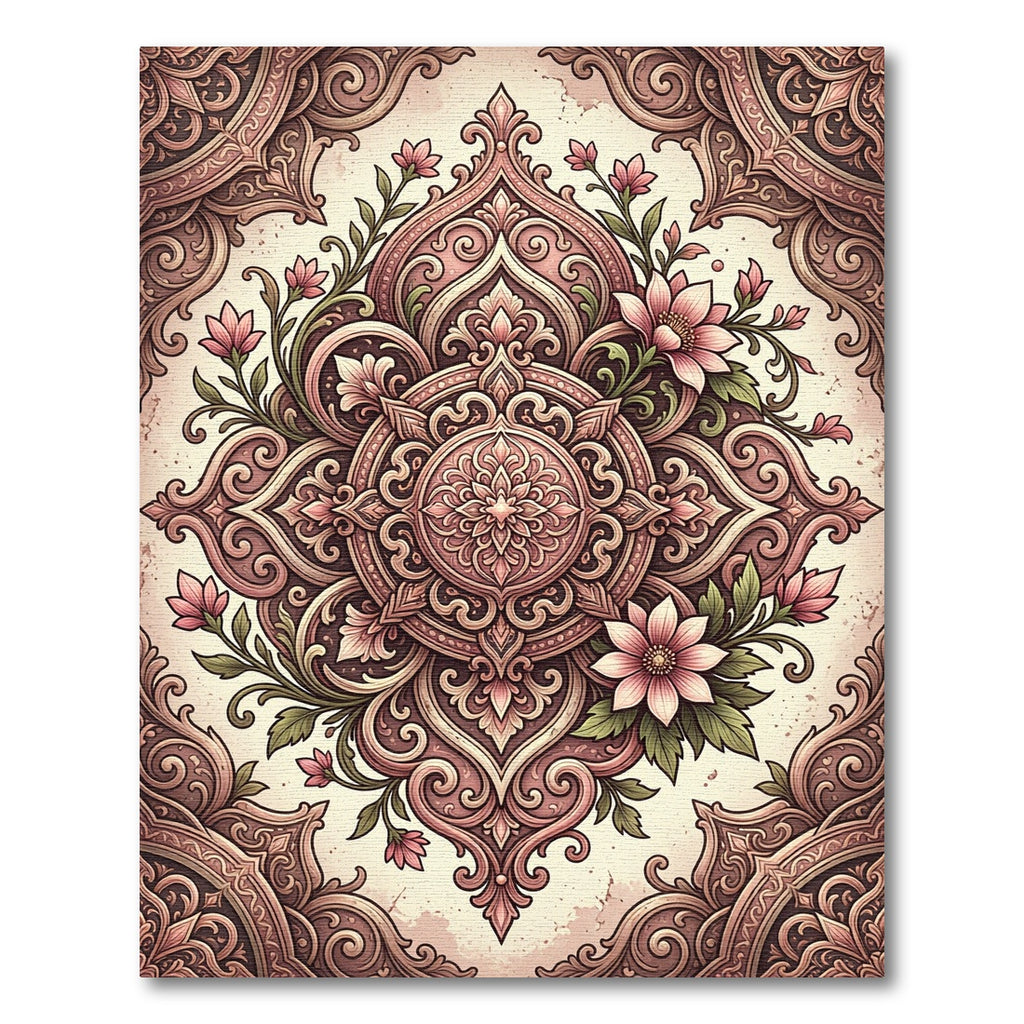 Ornate Rose Pink Floral Medallion Rug
