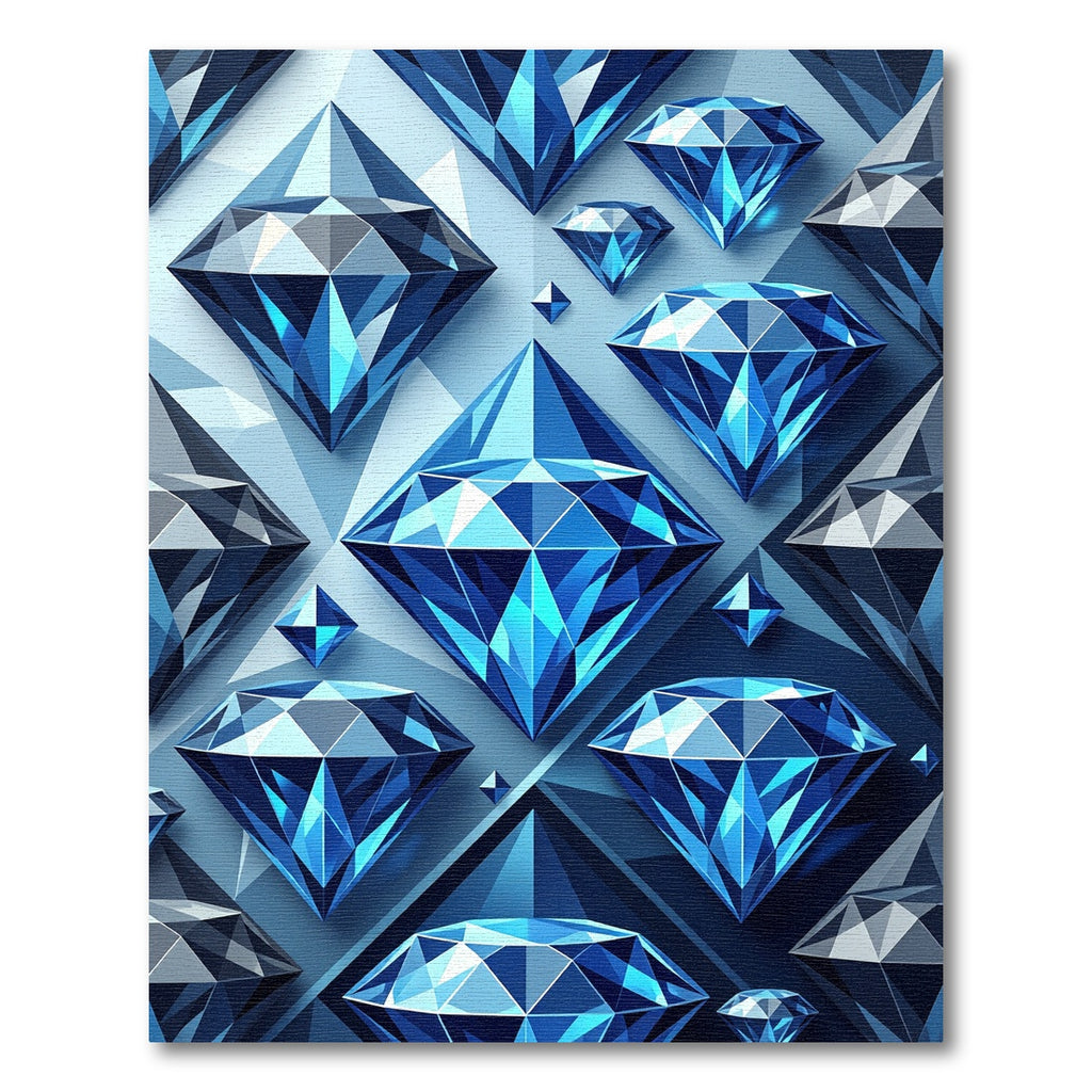 Geometric Sapphire Faceted Gemstone Art Rug