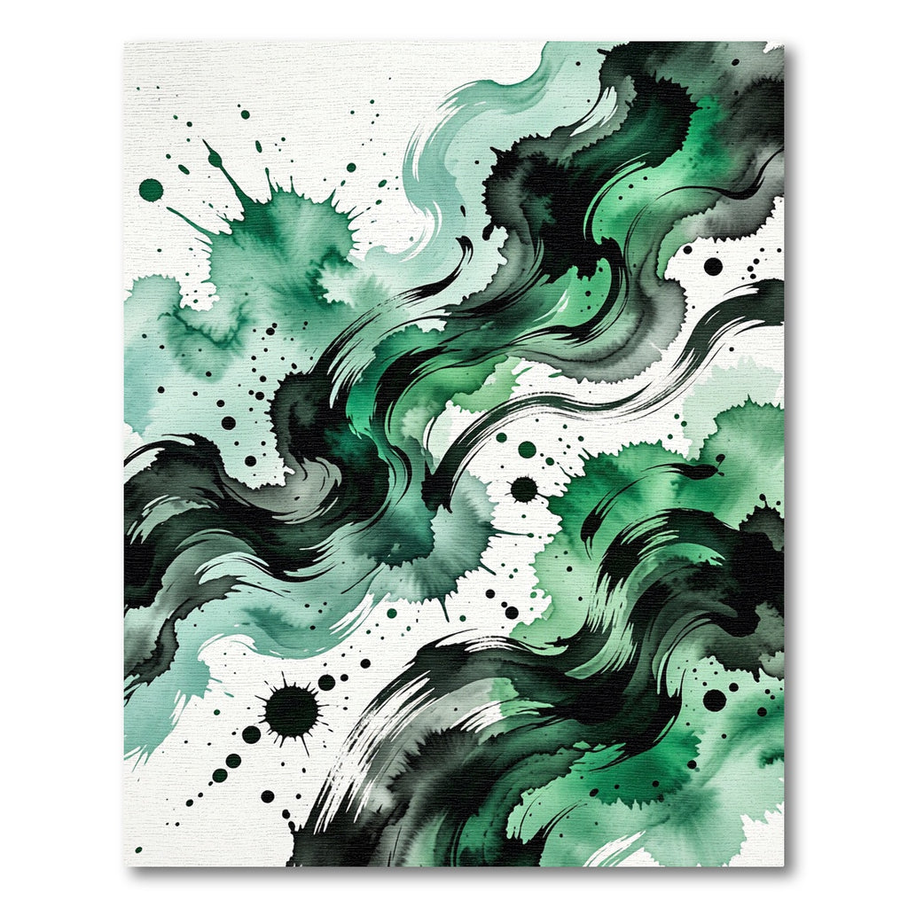 Emerald Swirl Abstract Ink Wash Rug