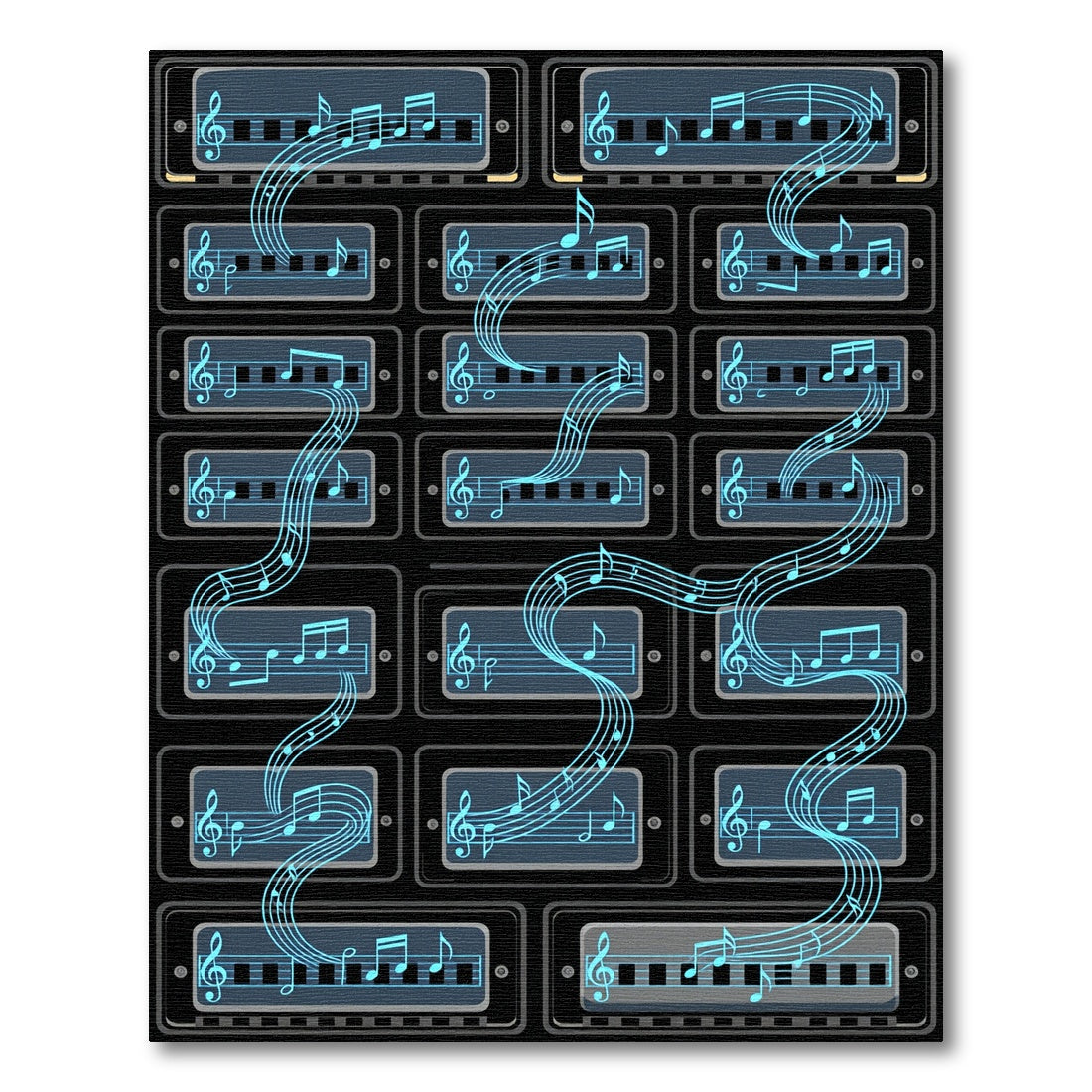 Neon Musical Harmonica Orchestral Grid Rug