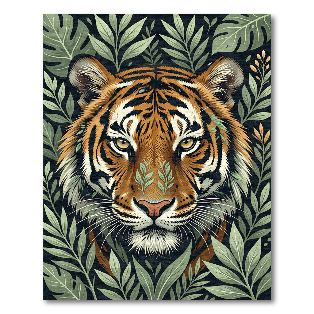 Fierce Tiger Orange Jungle Foliage Rug