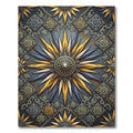 Celestial Gold and Indigo Floral Medallion Rug