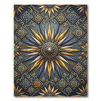 Celestial Gold and Indigo Floral Medallion Rug