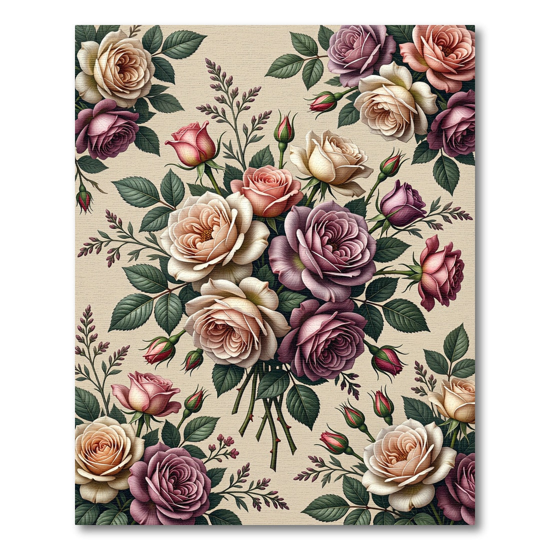 Vintage Rose Bouquet Cream Background Rug