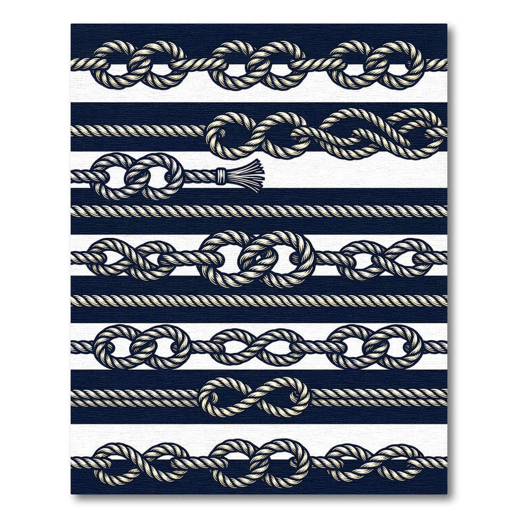 Nautical Navy White Rope Knot Border Rug