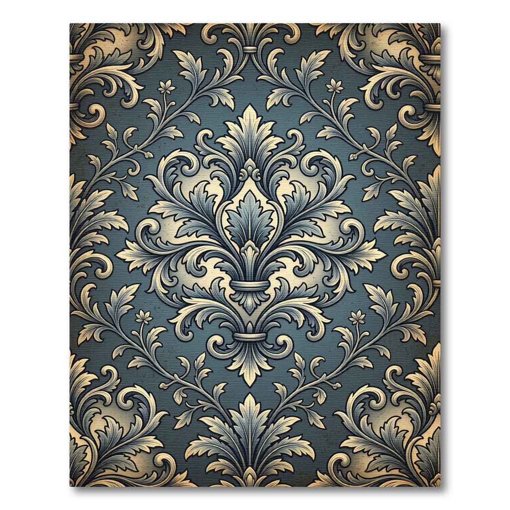 Ornate Blue Damask Vintage Scroll Rug