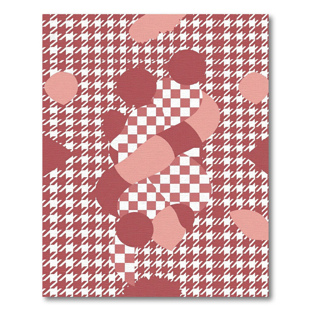 Modern Dusty Rose Houndstooth Checkered Art Rug