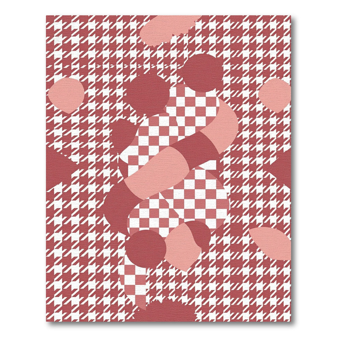 Modern Dusty Rose Houndstooth Checkered Art Rug