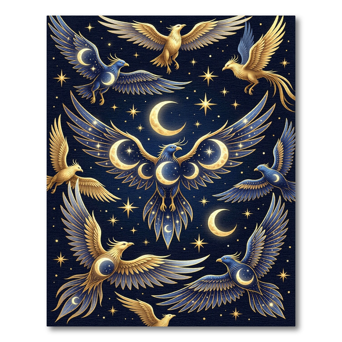Golden Celestial Phoenix Moon Stars Rug