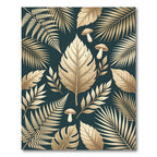 Golden Tropical Leaves and Mushrooms Rug