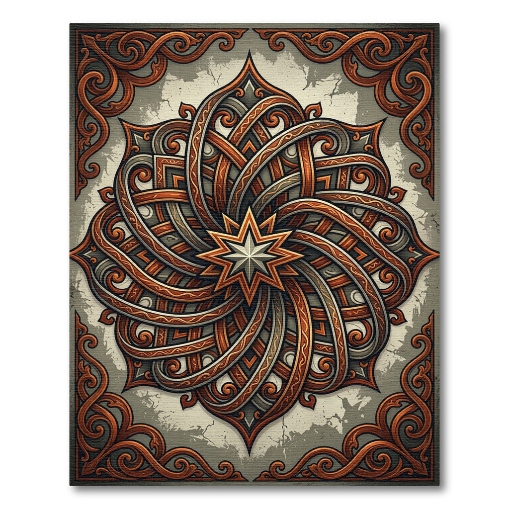 Ornate Amber Interlocking Star Motif Rug