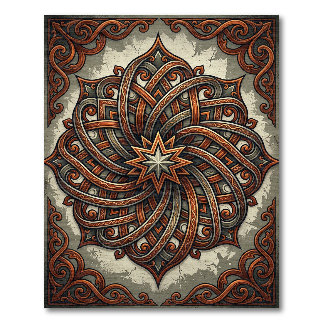 Ornate Amber Interlocking Star Motif Rug