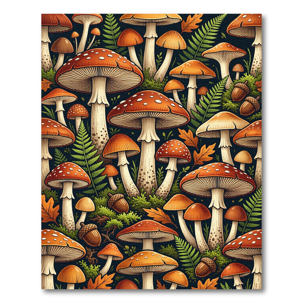 Whimsical Autumnal Woodland Mushroom Forest Illustration Rug