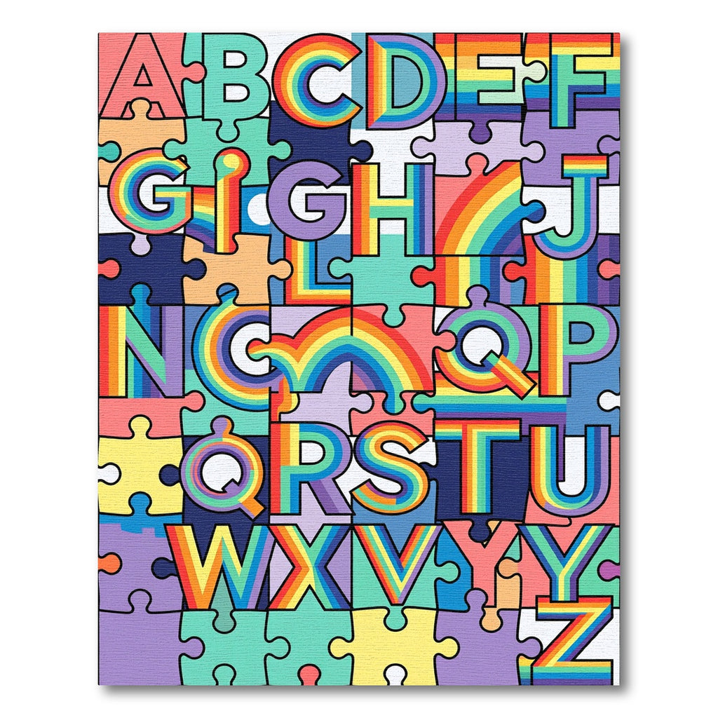 Vibrant Rainbow Alphabet Jigsaw Puzzle Mosaic Rug