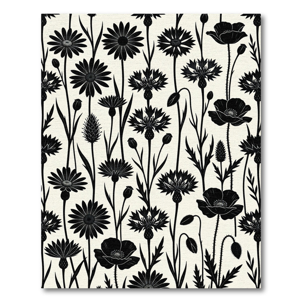 Monochrome Floral Meadow Silhouette Rug